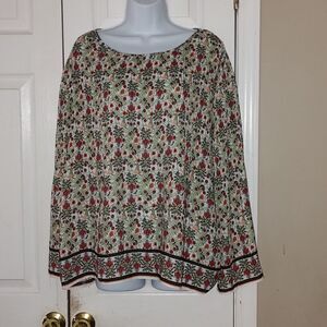 Max Studio  wide sleeve ribbed floral print blouse  Sz XL